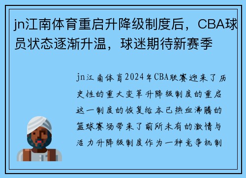 jn江南体育重启升降级制度后，CBA球员状态逐渐升温，球迷期待新赛季